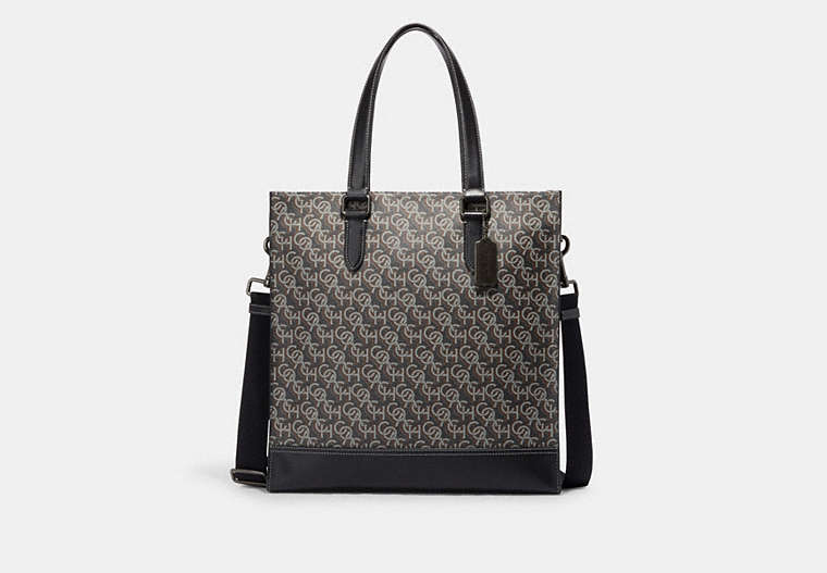 COACH®,GRAHAM STRUCTURED TOTE BAG WITH COACH MONOGRAM PRINT,Large,Gunmetal/Black,Front View