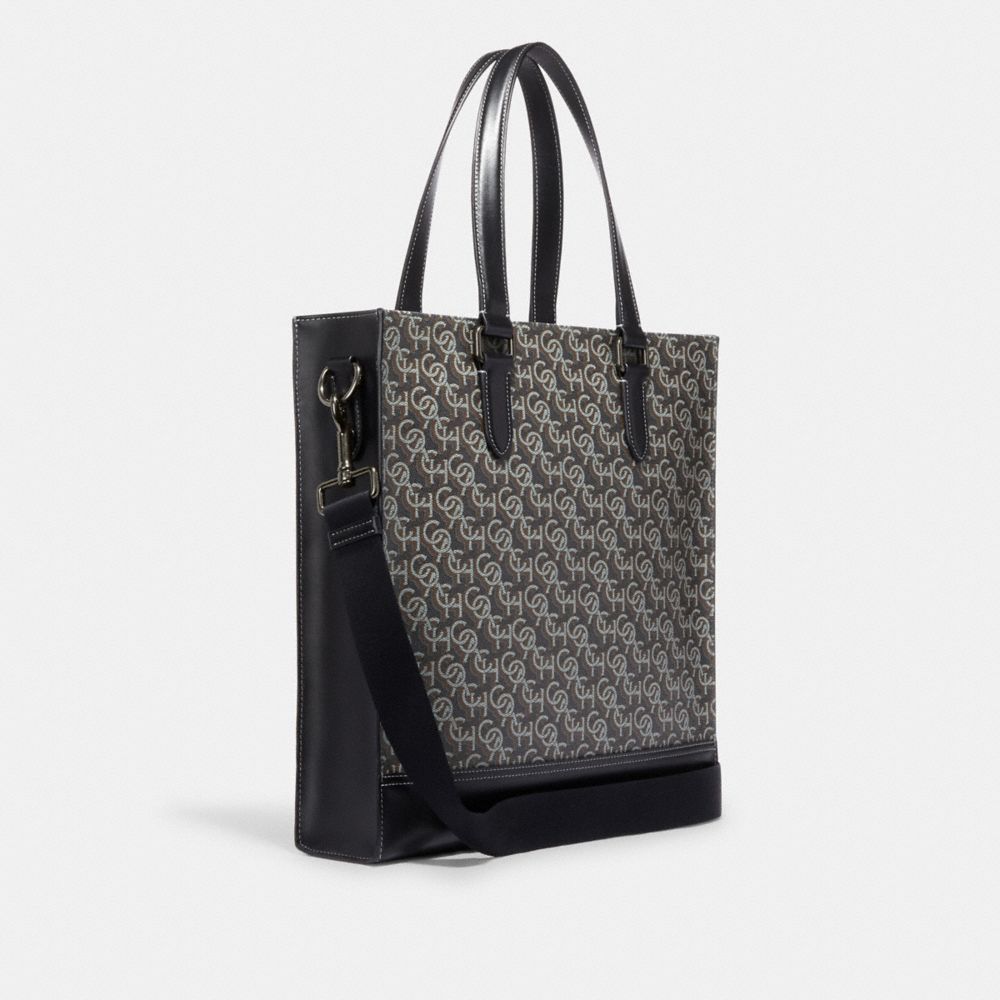COACH®,GRAHAM STRUCTURED TOTE BAG WITH COACH MONOGRAM PRINT,Large,Gunmetal/Black,Angle View