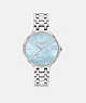 COACH®,JOSIE WATCH, 34MM,Stainless Steel,Stainless Steel/ Blue,Front View