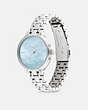 COACH®,JOSIE WATCH, 34MM,Stainless Steel,Stainless Steel/ Blue,Angle View