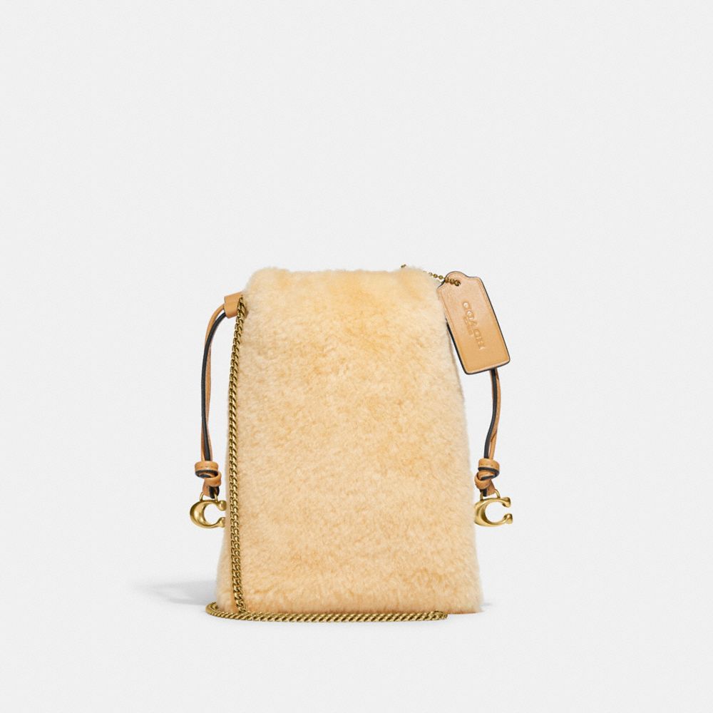 COACH®,POCHETTE À LIEN COULISSANT EN RASON,Laiton/Naturel,Front View