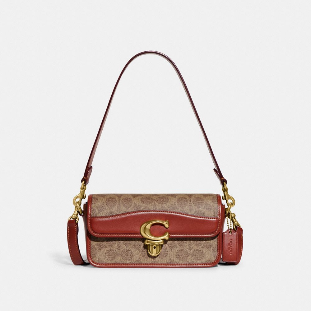 COACH®,STUDIO BAGUETTE BAG IN SIGNATURE CANVAS,Mini,Brass/Tan/Rust,Front View