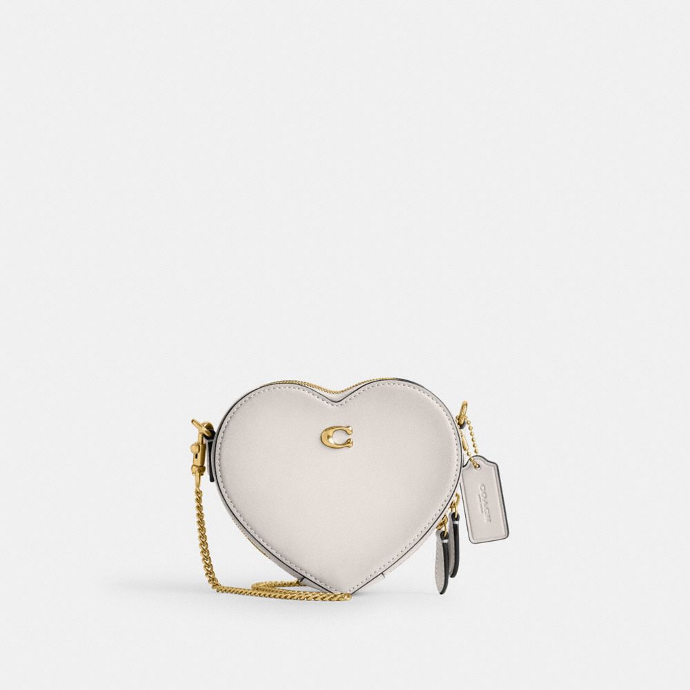 COACH®,HEART CROSSBODY BAG 14,Glovetan Leather,Mini,Brass/Chalk,Front View