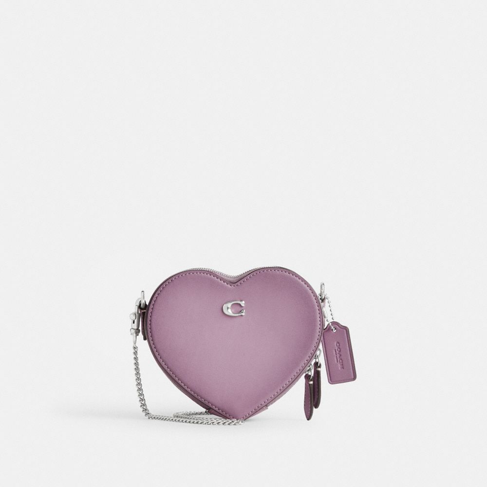 COACH®,Heart Crossbody Bag 14,Leather,Crossbody,3D Embellishment,Metal,Logo,Compact,Lined,Gold Metal,Gold Plated,Day Party,,Front View