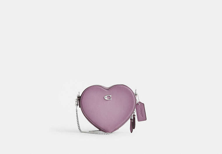 COACH®,HEART CROSSBODY 14,Glovetanned Leather,Mini,Silver/Ice Purple,Front View
