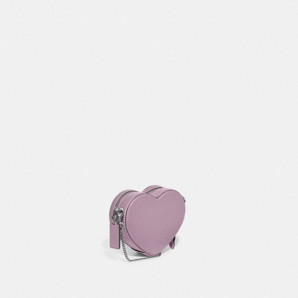 COACH®,Heart Crossbody Bag 14,Leather,Crossbody,3D Embellishment,Metal,Logo,Compact,Lined,Gold Metal,Gold Plated,Day Party,,Angle View