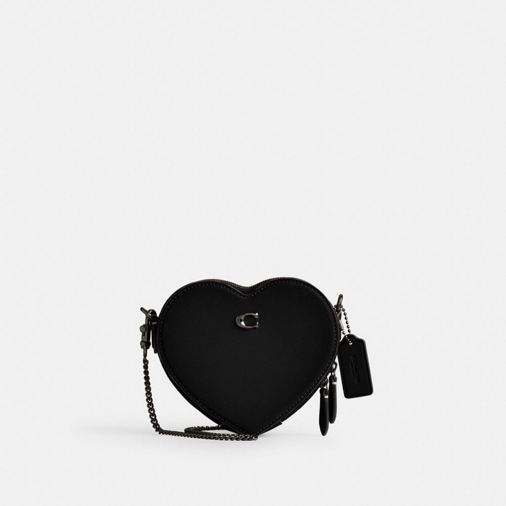 COACH®,HEART CROSSBODY BAG 14,Glovetan Leather,Mini,Pewter/Black,Front View