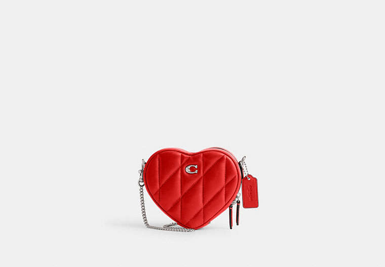 COACH®,HEART CROSSBODY 14 WITH PILLOW QUILTING,Nappa leather,Mini,Silver/Sport Red,Front View
