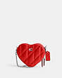 COACH®,HEART CROSSBODY 14 WITH PILLOW QUILTING,Nappa leather,Mini,Silver/Sport Red,Front View