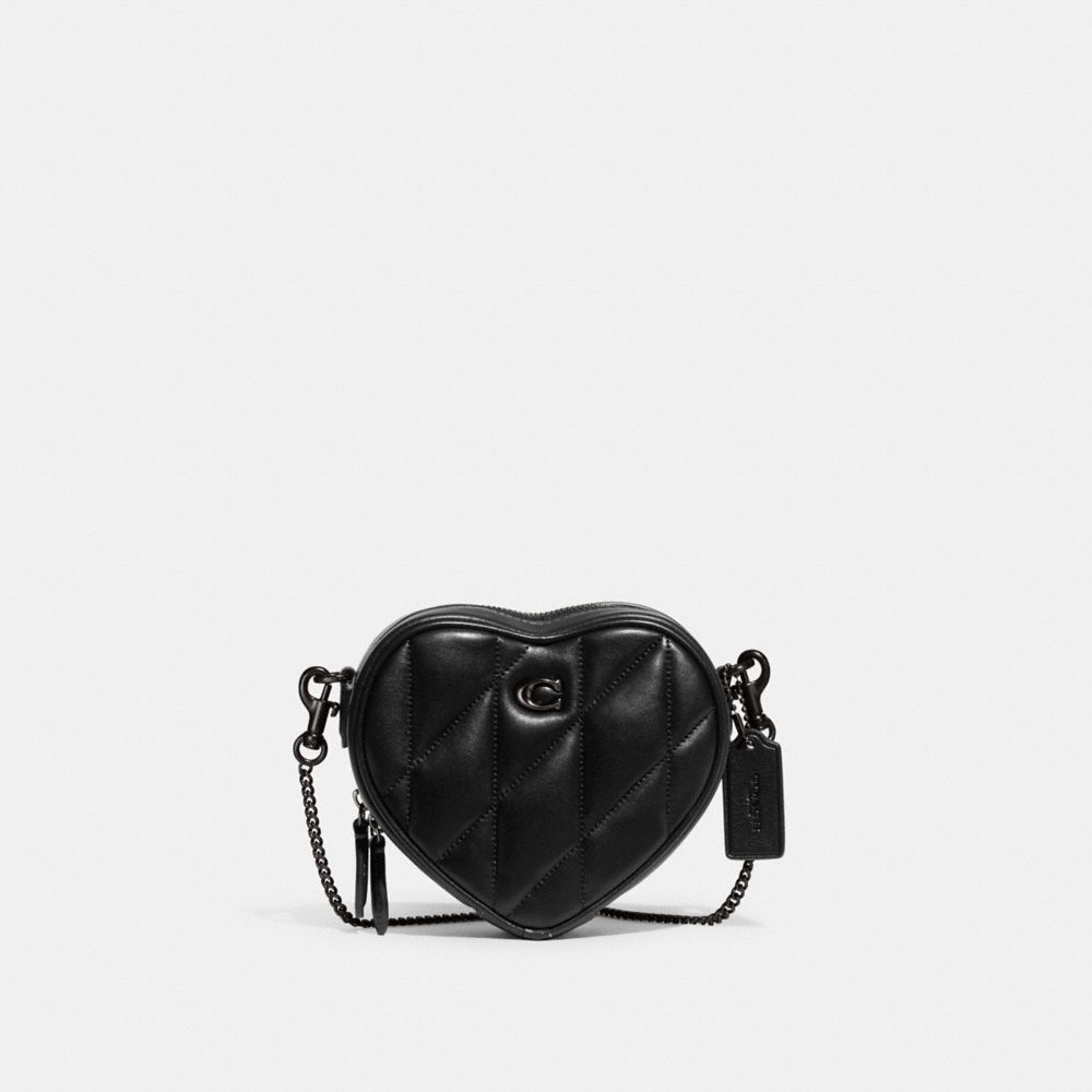 COACH Black Quilted Leather Heart Crossbody Bag