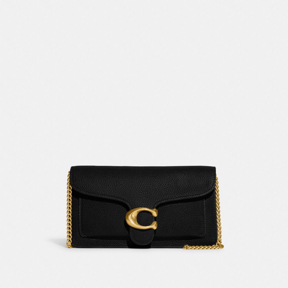 COACH®,TABBY CHAIN CLUTCH,Polished Pebble Leather,Mini,Brass/Black,Front View image number 0