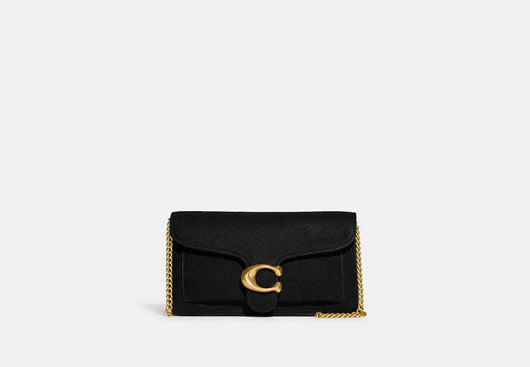 COACH®,TABBY CHAIN CLUTCH,Polished Pebble Leather,Brass/Black,Front View image number 0