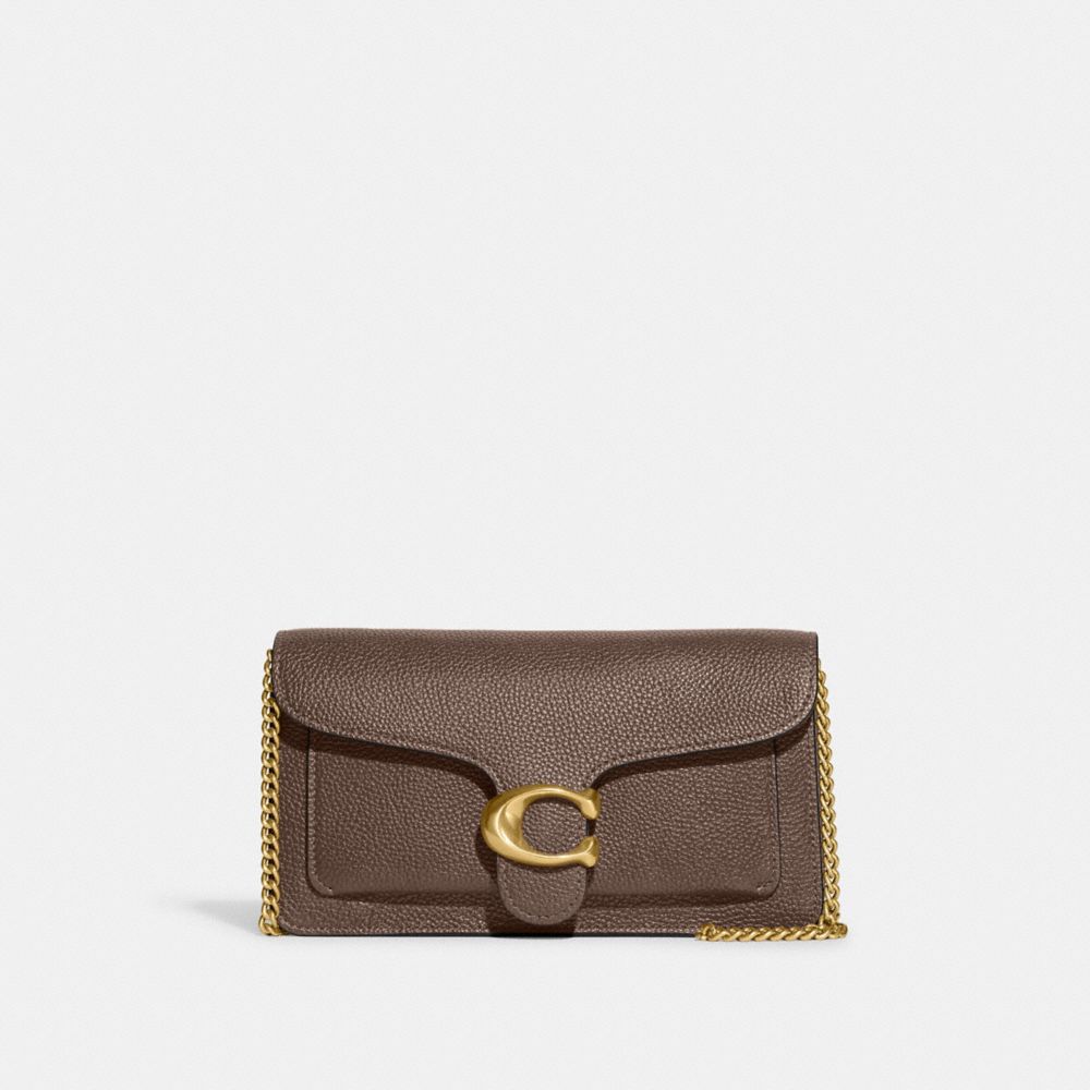 COACH®,TABBY CHAIN CLUTCH,Polished Pebble Leather,Mini,Brass/Dark Stone,Front View