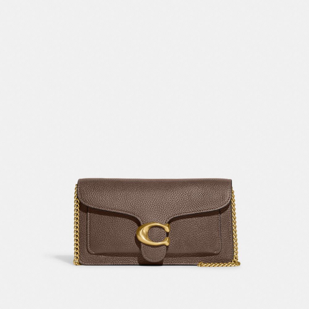 COACH®,TABBY CHAIN CLUTCH,Cuir galet poli,Laiton/Pierre sombre,Front View