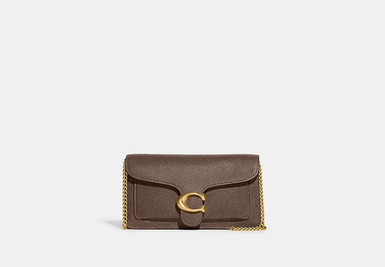 COACH®,TABBY CHAIN CLUTCH,Polished Pebble Leather,Mini,Brass/Dark Stone,Front View image number 0