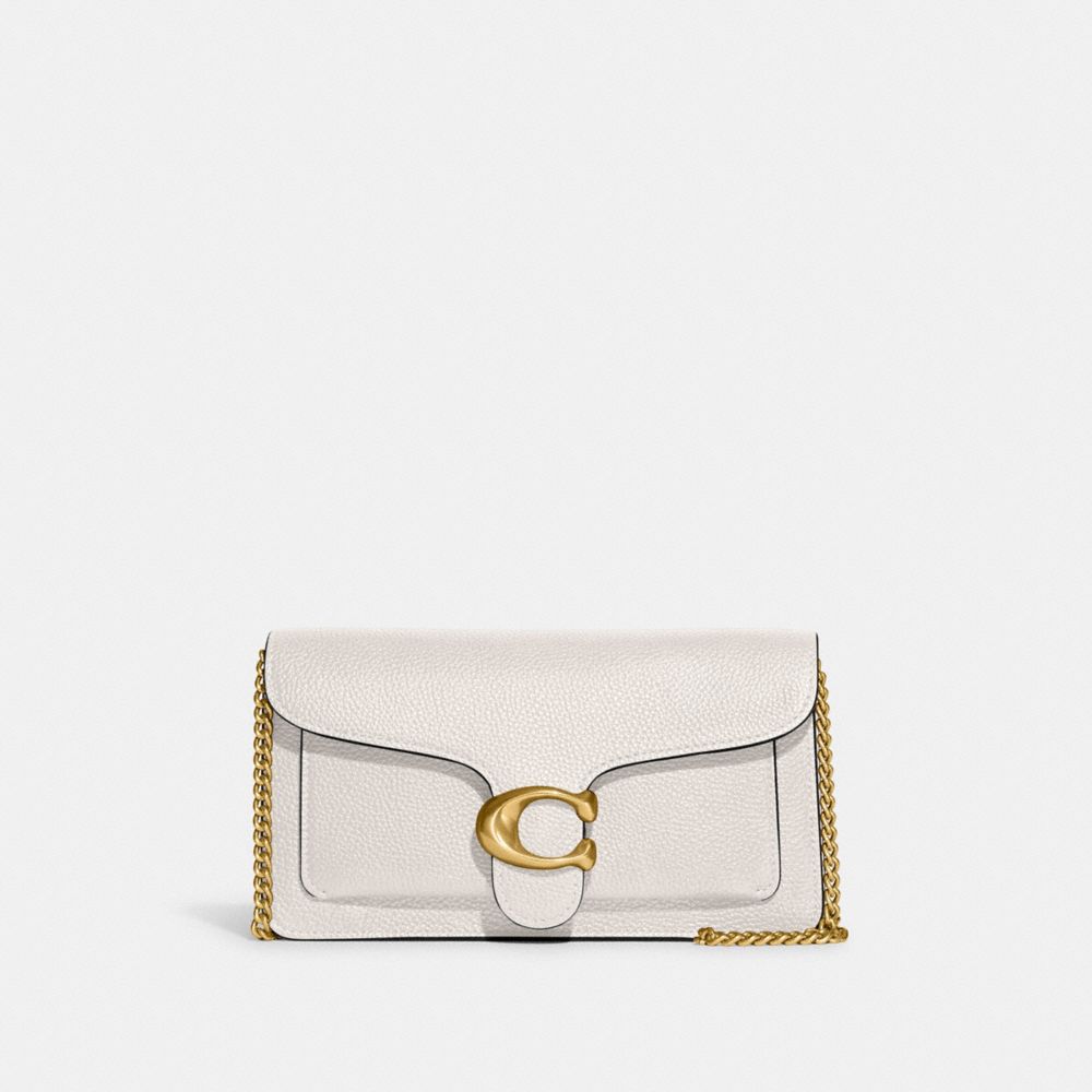 COACH®,TABBY CHAIN CLUTCH,Polished Pebble Leather,Mini,Brass/Chalk,Front View