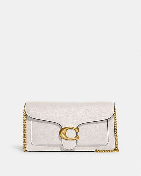 COACH®,TABBY CHAIN CLUTCH,Polished Pebble Leather,Mini,Brass/Chalk,Front View