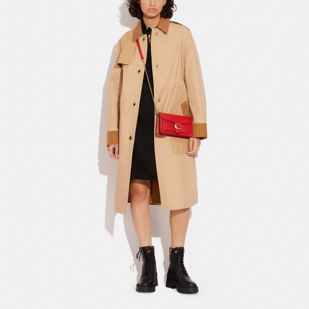 COACH®,Tabby Chain Clutch,Leather,Clutch,Crossbody,Logo,Gusset,Gold Metal,Casual,Red,Detail View