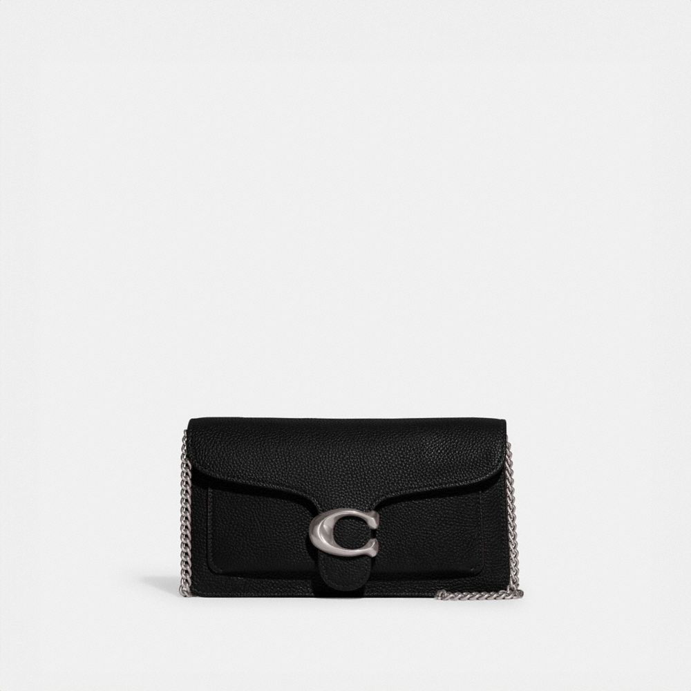 COACH®,TABBY CHAIN CLUTCH,Polished Pebble Leather,Mini,Silver/Black,Front View