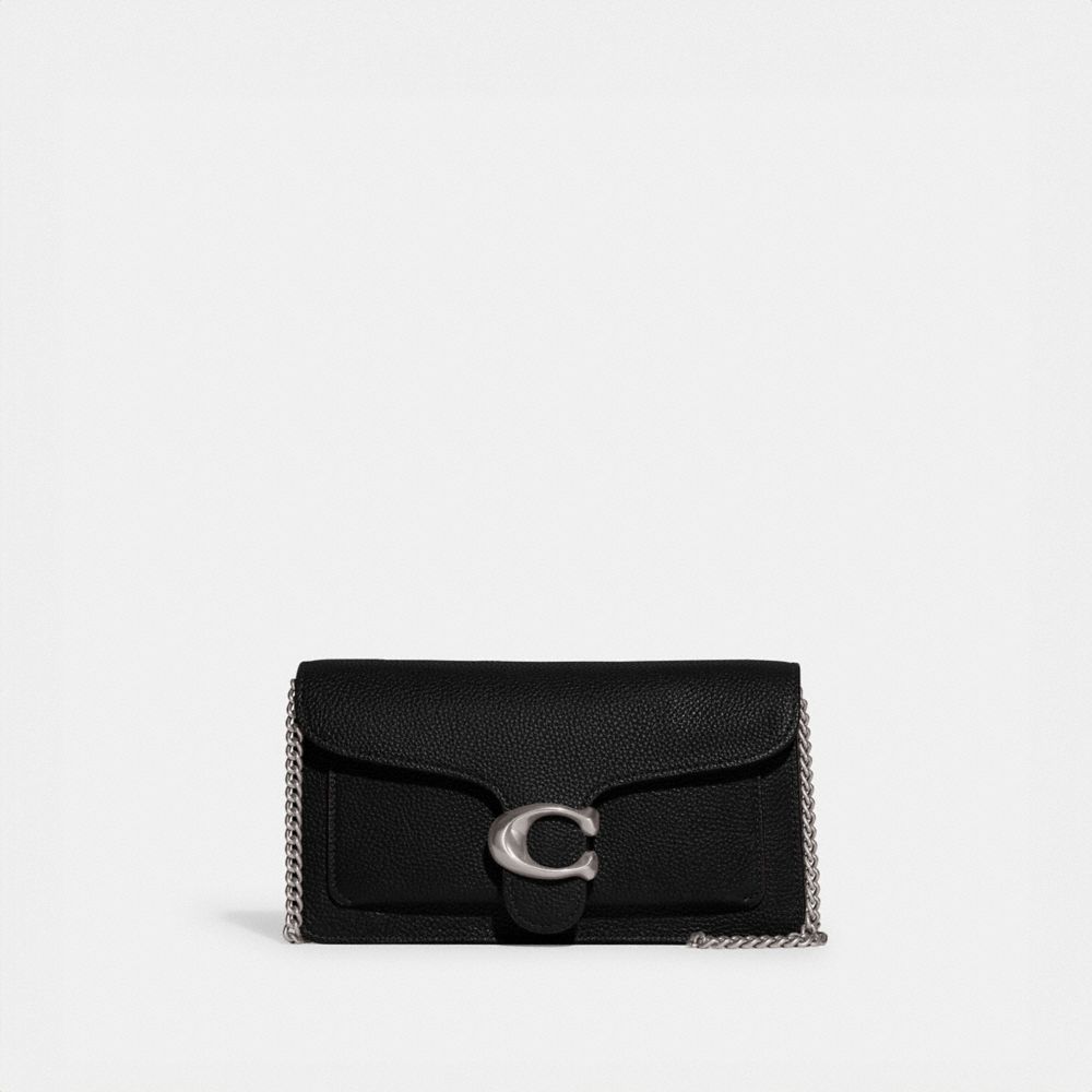 COACH®,POCHETTE TABBY À CHAÎNE,Cuir maroquiné poli,Argent/Noir,Front View