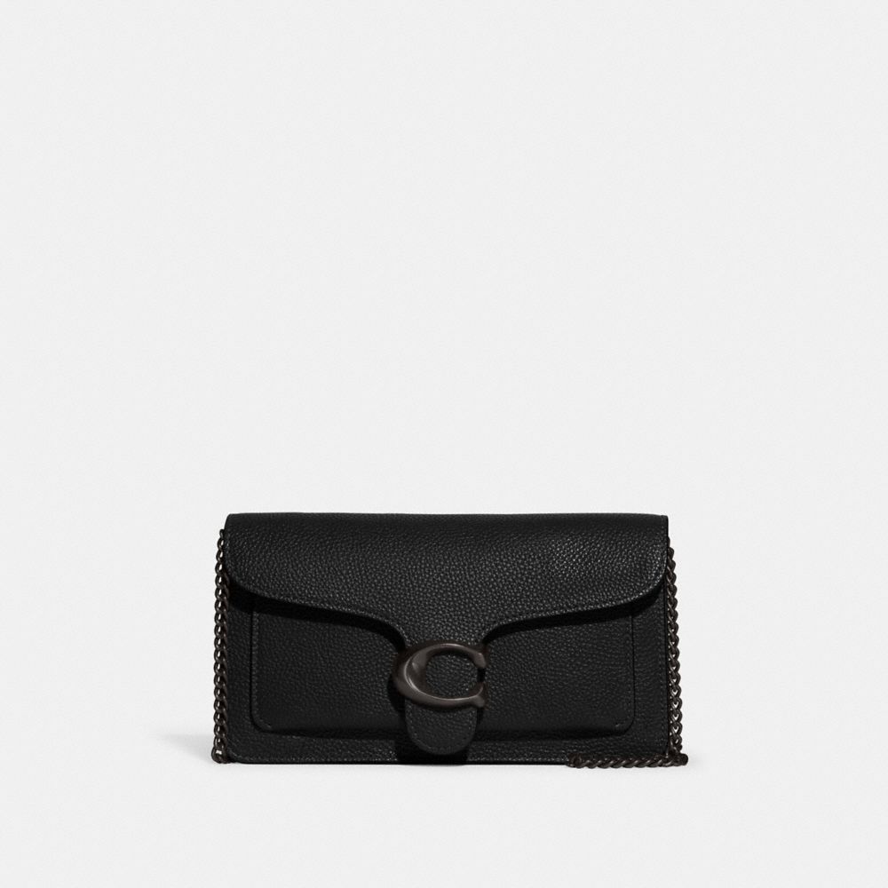 COACH®,TABBY CHAIN CLUTCH,Polished Pebble Leather,Mini,Pewter/Black,Front View