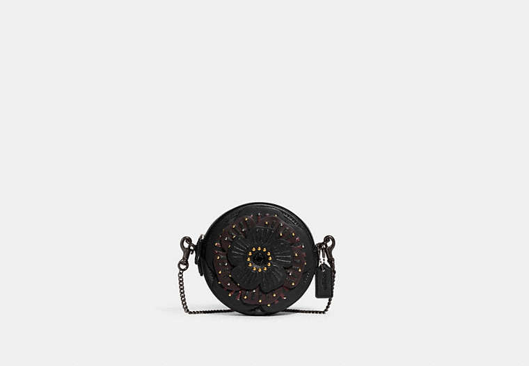 COACH®,TEA ROSE CROSSBODY,Glovetanned Leather,Mini,Pewter/Black,Front View