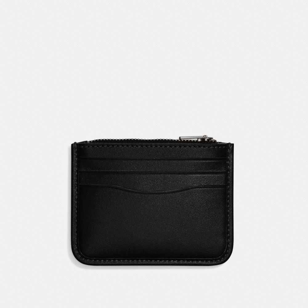COACH®,Zip Card Case,Calfskin Leather,Card Case,Metal,Logo,Casual,Black,Back View