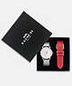 COACH®,RUBY WATCH GIFT SET, 32MM,Stainless Steel,Stainless Steel/Red,Front View