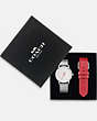 COACH®,RUBY WATCH GIFT SET, 32MM,Stainless Steel,Stainless Steel/Red,Front View