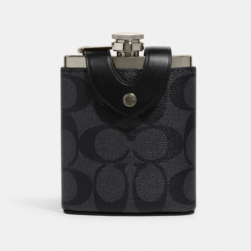 COACH®,FLASK IN SIGNATURE CANVAS,Mini,Gunmetal/Charcoal,Front View