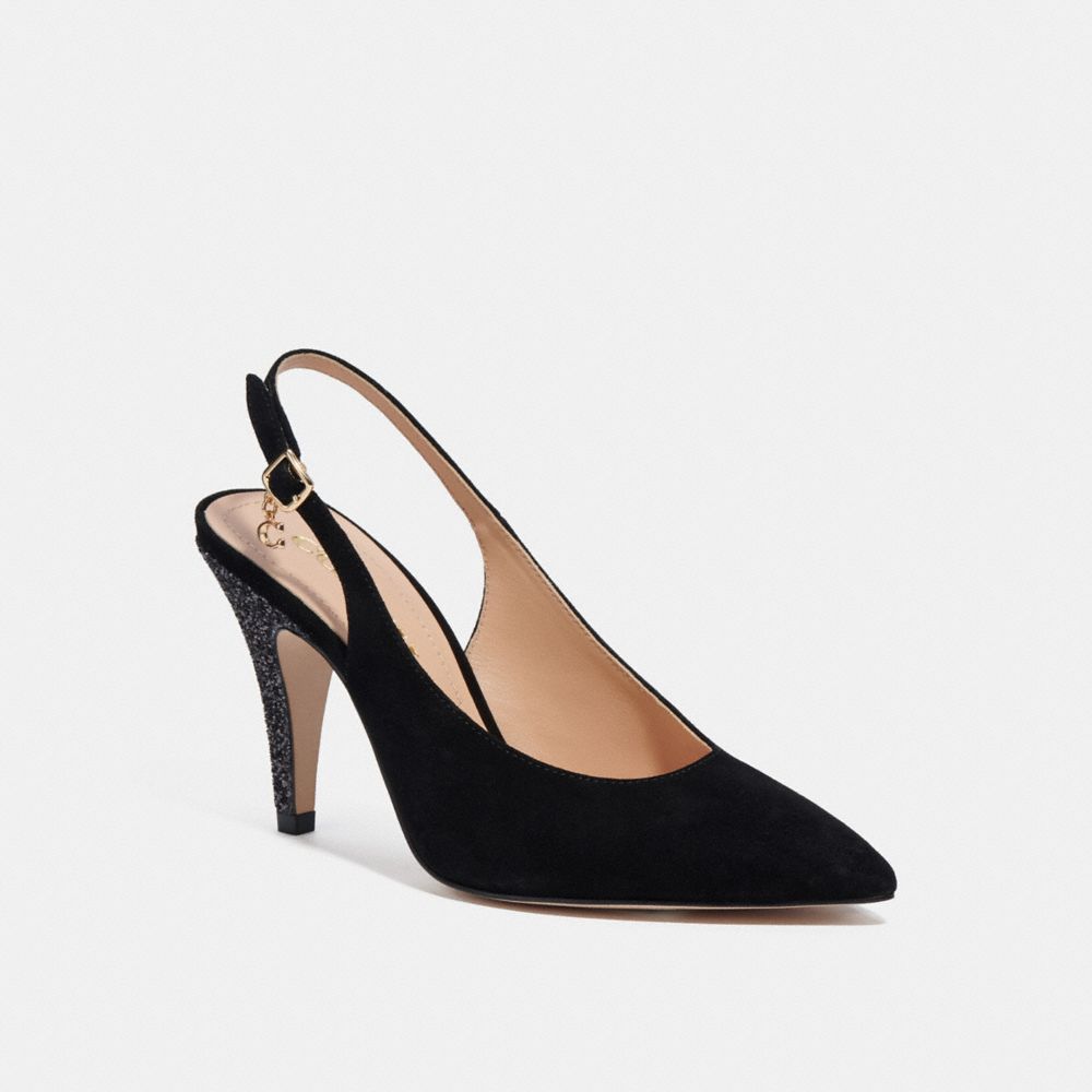 COACH®,SUTTON SLINGBACK PUMP WITH RECYCLED GLITTER,Black,Front View