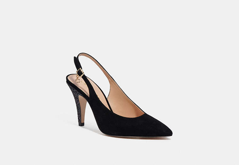 COACH®,SUTTON SLINGBACK PUMP WITH RECYCLED GLITTER,Suede,Black,Front View