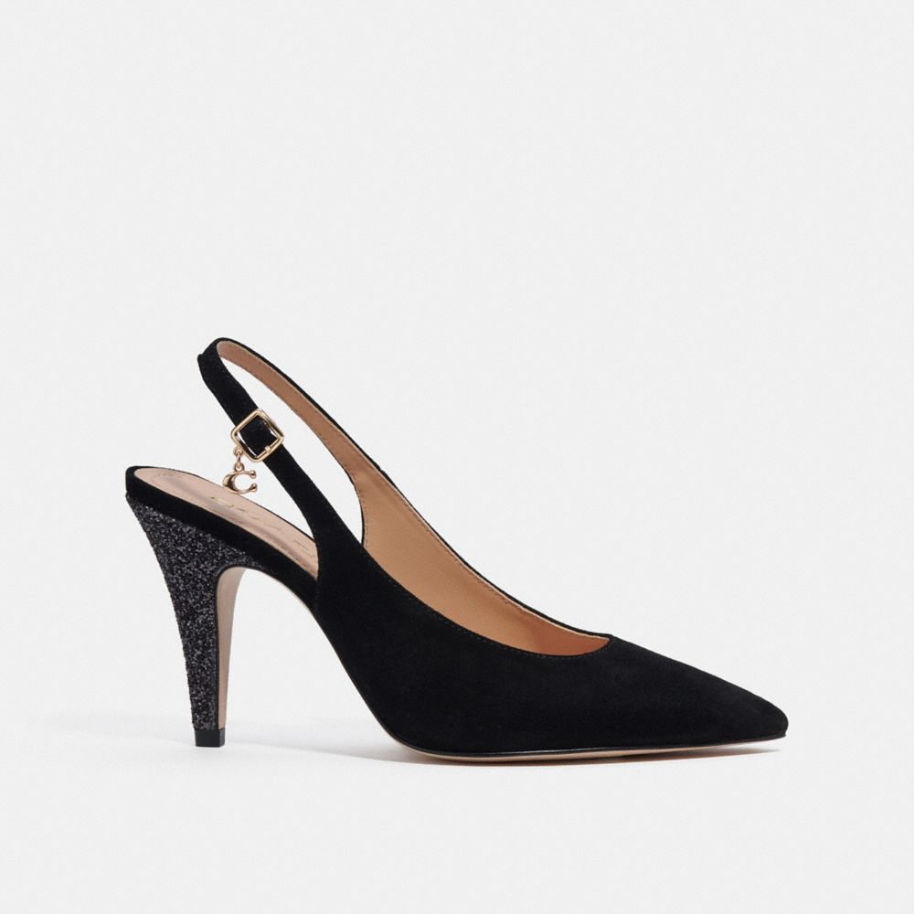 COACH®,SUTTON SLINGBACK PUMP WITH RECYCLED GLITTER,Black,Angle View