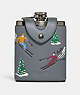 COACH®,FLASK WITH SKI SLOPES PRINT,Mini,Gunmetal/Industrial Grey,Front View