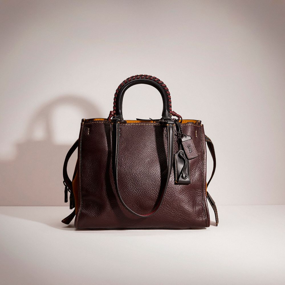 COACH®,RESTORED ROGUE WITH WHIPSTITCH HANDLE,Glovetanned Leather,Large,Pewter/Oxblood,Front View