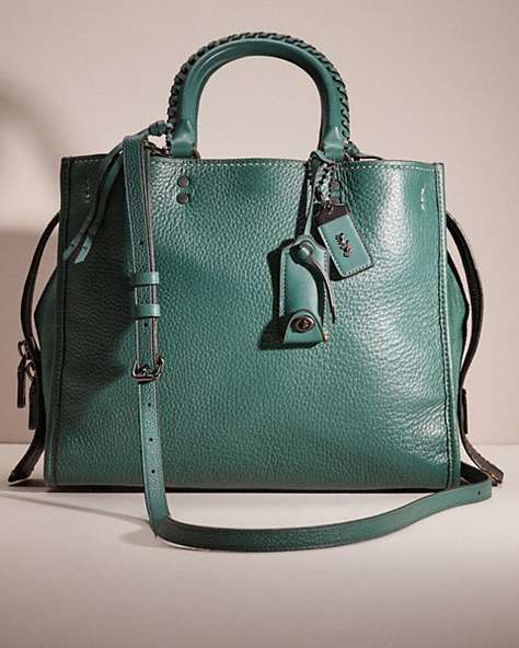COACH®,RESTORED ROGUE WITH WHIPSTITCH HANDLE,Glovetanned Leather,Large,Pewter/Dark Turquoise,Front View