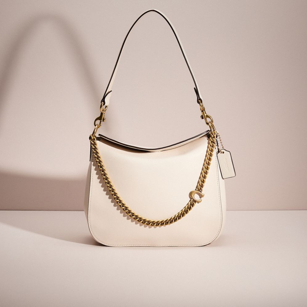 COACH®,RESTORED SIGNATURE CHAIN HOBO,Smooth Leather,Large,Brass/Chalk,Front View