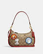 COACH®,COACH X PEANUTS TERI SHOULDER BAG IN SIGNATURE CANVAS WITH PATCHES,Signature Coated Canvas,Small,Gold/Khaki/Redwood Multi,Front View