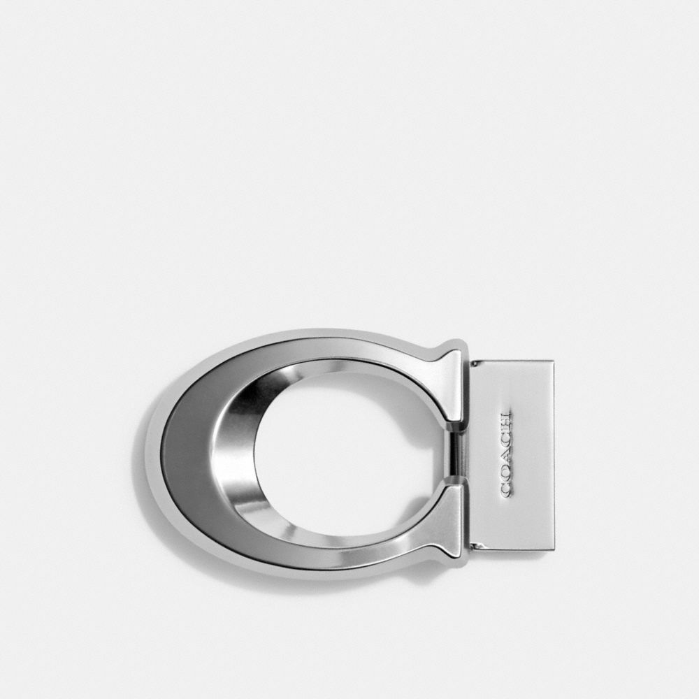 COACH®,Boxed Sculpted Signature Belt Buckle,PVC,Logo,Embossed,Black Metal,Casual,,Inside View,Top View