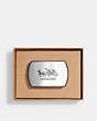 COACH®,BOXED HORSE AND CARRIAGE PLAQUE BELT BUCKLE,Metal,Silver,Front View