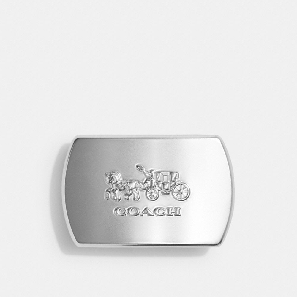 COACH®,BOXED HORSE AND CARRIAGE PLAQUE BELT BUCKLE,Silver,Inside View,Top View