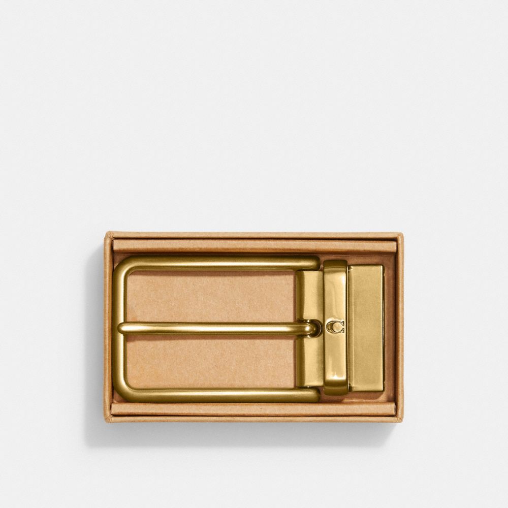 COACH®,BOXED HARNESS BELT BUCKLE,Brass,Front View