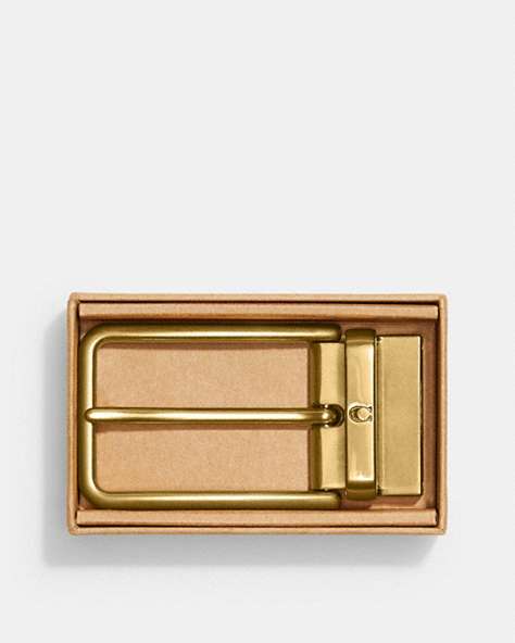 COACH®,BOXED HARNESS BELT BUCKLE,Metal,Brass,Front View