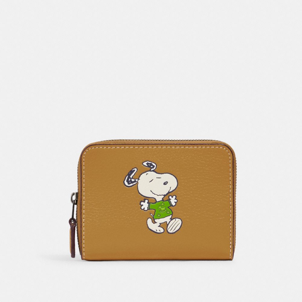 Coach X Peanuts Small Zip Around Wallet With Snoopy Walk Motif