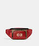 COACH®,TRACK BELT BAG IN COLORBLOCK SIGNATURE CANVAS WITH COACH STAMP,Medium,Black Antique Nickel/1941 Red/Khaki Multi,Front View