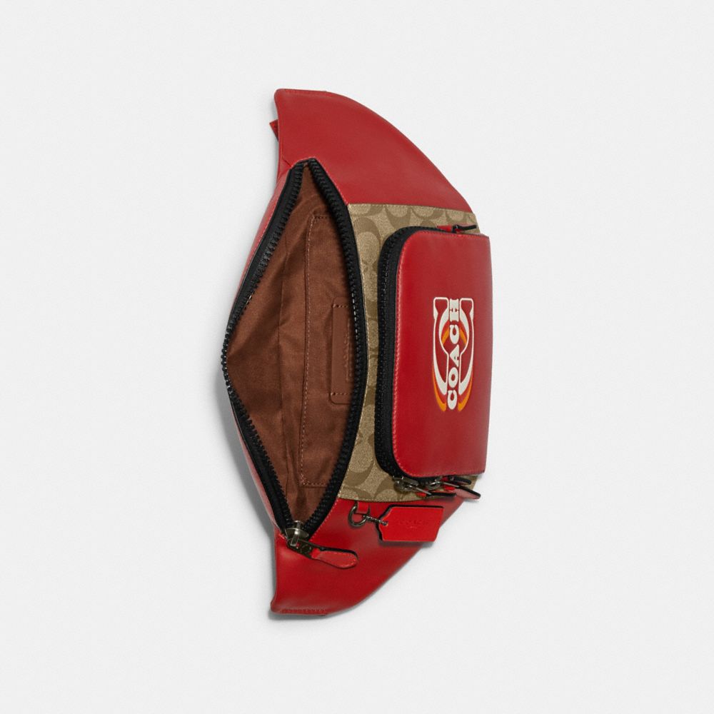 COACH®,Track Belt Bag In Colorblock Signature Canvas With Coach Stamp,,Inside View,Top View