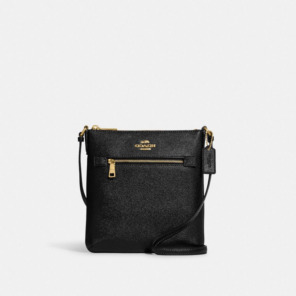 COACH®,MINI ROWAN FILE BAG,Crossgrain Leather,Small,Anniversary,Gold/Black,Front View
