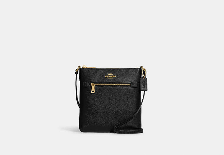 COACH®,MINI ROWAN FILE BAG,Crossgrain Leather,Small,Anniversary,Gold/Black,Front View