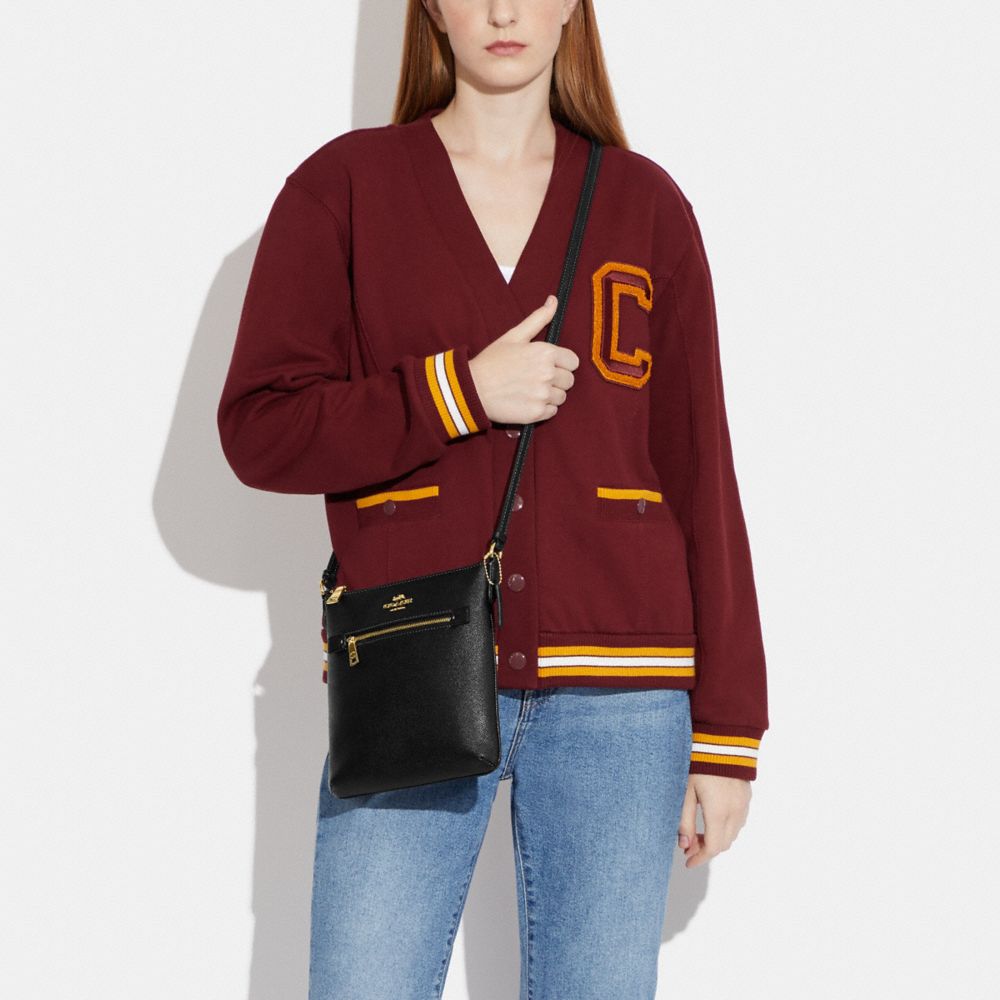 COACH®,Mini Rowan File Bag,Leather,Crossbody,Gold Metal,Casual,Black,Detail View