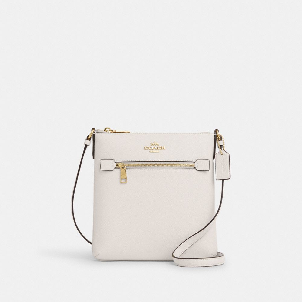 COACH®,MINI SAC DE CLASSEMENT ROWAN,Cuir Cross-grain,Or/Craie,Front View